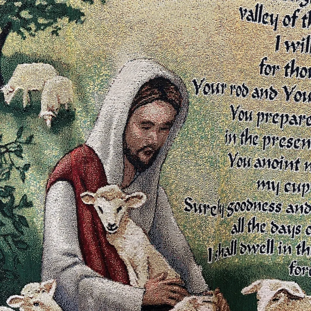 Religious Tapestry Wall Hanging or Throw‎ Blanket with Pastoral Scene 23rd Psalm